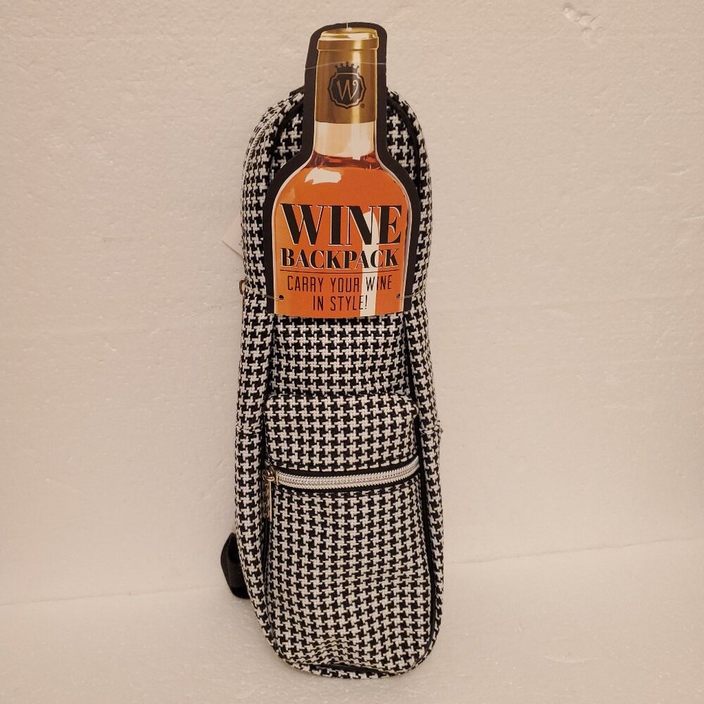 NWT Wild Eye Designs Adjustable Wine Backpack Bag Black White Houndstooth - OS